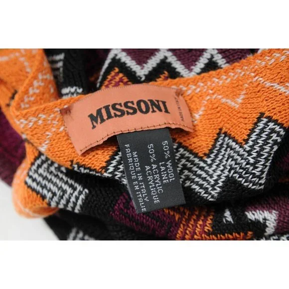 Missoni Womens Fringe Scarf Orange Purple Yellow Geometric Zigzag Wool Acrylic